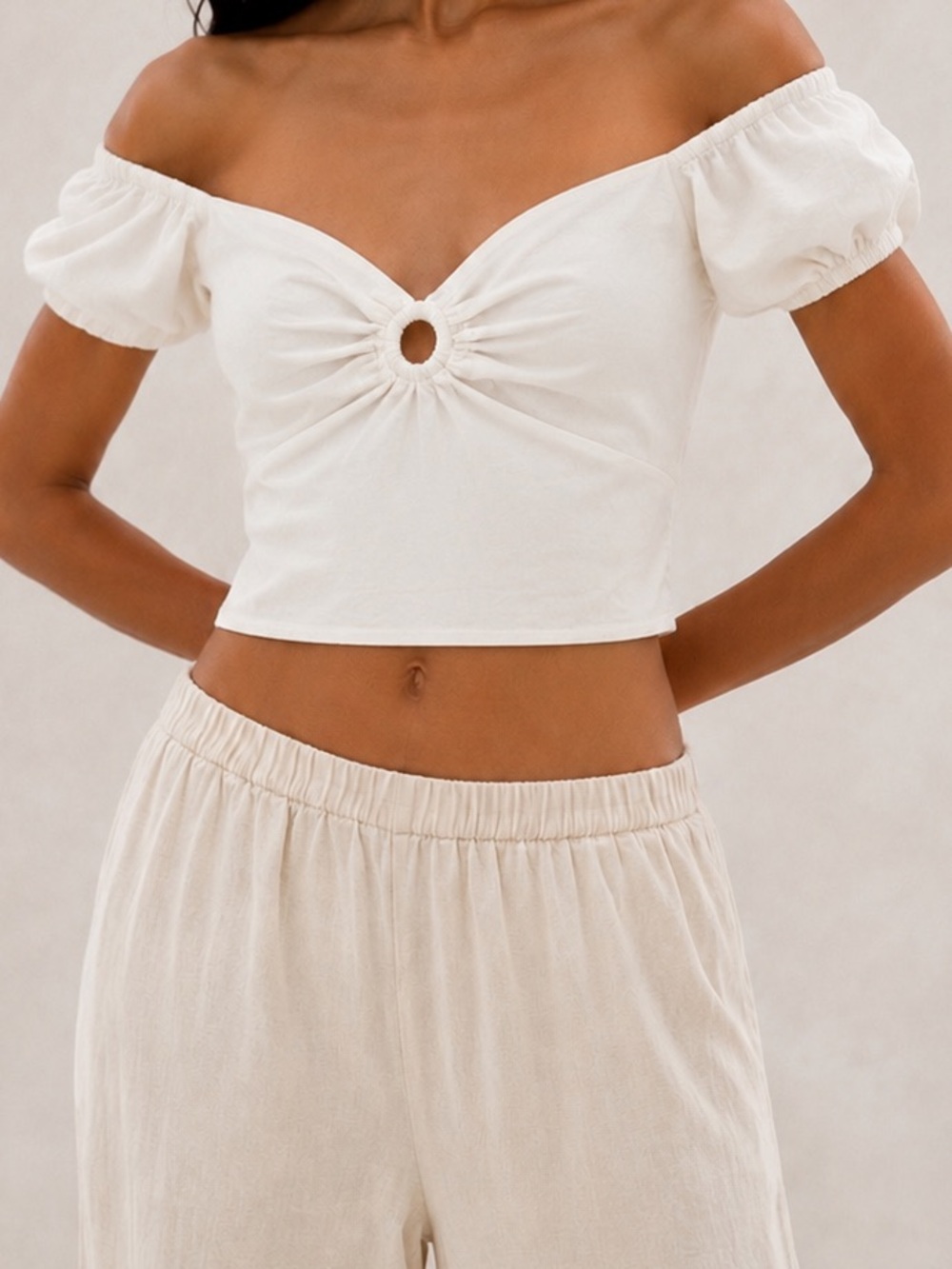100% Cotton Puff-Sleeve Crop Top